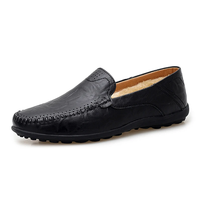 Jingnai-8008-1-Black Большие размеры 38-47; кожаная обувь коричневого цвета; мужская обувь на плоской подошве; теплая зимняя повседневная обувь из плюша без застежки; мокасины для вождения автомобиля; Mocasines Hombres - Цвет: Jingnai-8008-1-Black