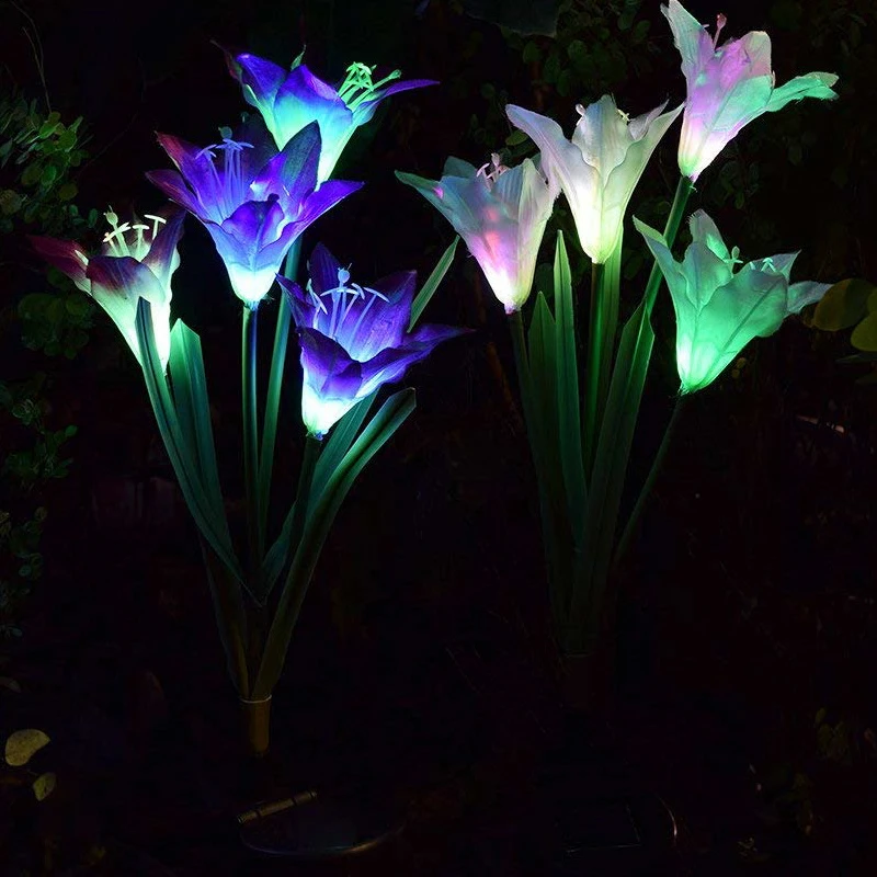 3 упаковки солнечный фонарик-Лилия градиент цвета 4LED плагин свет садовый светильник свет газон