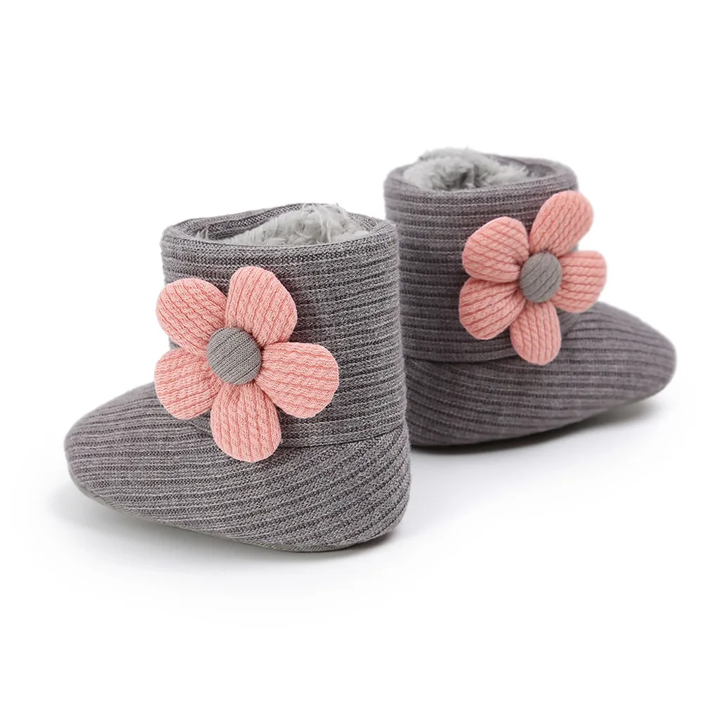 Ботинки для маленьких девочек; Зимние теплые плюшевые ботинки с цветами для маленьких девочек; мягкая обувь для малышей; botas mujer invierno;