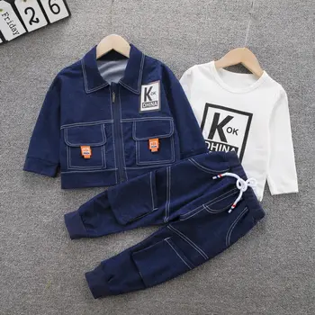 

New Spring Autumn Children Cotton Clothes Baby Boys denim Coat T Shirts Pants 3Pcs/sets Infant Kids Fashion Toddler Tracksuits