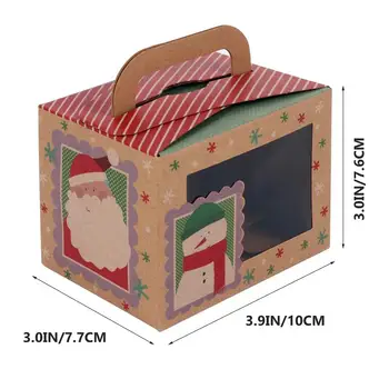 

20pcs Christmas Gift Packing Bag Kraft Paper Candy Baking Biscuits Boxes Christmas Party Treat Boxes With Transparent Window