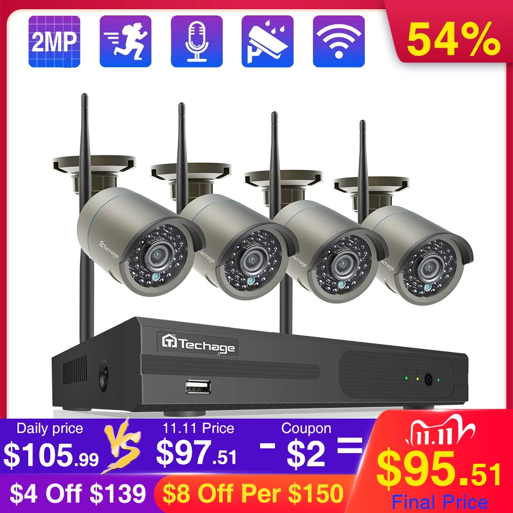 Techage 8CH 1080P Wireless Camera System Audio Record Wifi IP Camera