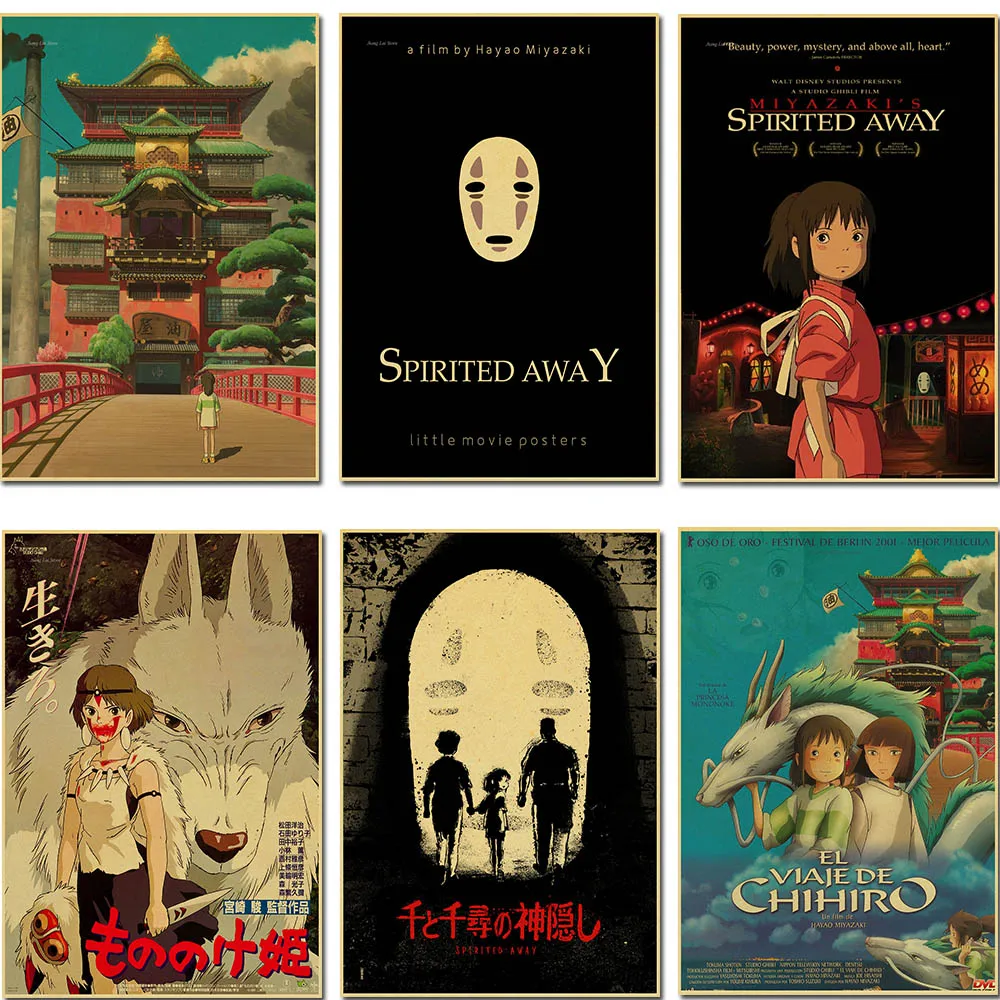 Miyazaki Hayao Spirited Away high quality Retro Poster Vintage poster Wall Decor For Home Bar Cafe