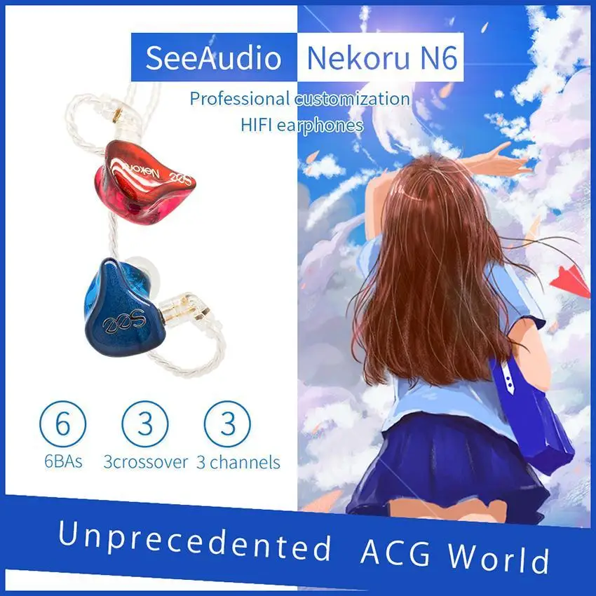 SeeAudio Nekoru6 N6 6BA Knowles Balanced Armature Tuning Customize HIFI Music Monitor DJ Studio ACG Audiophile Earbuds Earphones