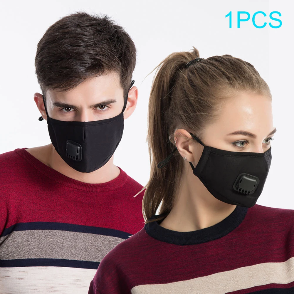PM2.5 противотуманные маски многоразовые маски для мужчин и женщин зимние теплые респираторы рот маска с дыхательным клапаном Чистый хлопок - Цвет: Black