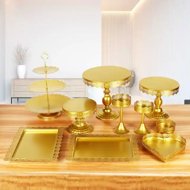 10Db Arany Fehér Fém Cupcake Sütemény Tartó Desszert Esküvői Rendezvény Party Kiállítás Torony Tányér Asztal Dekoráció - Image 5