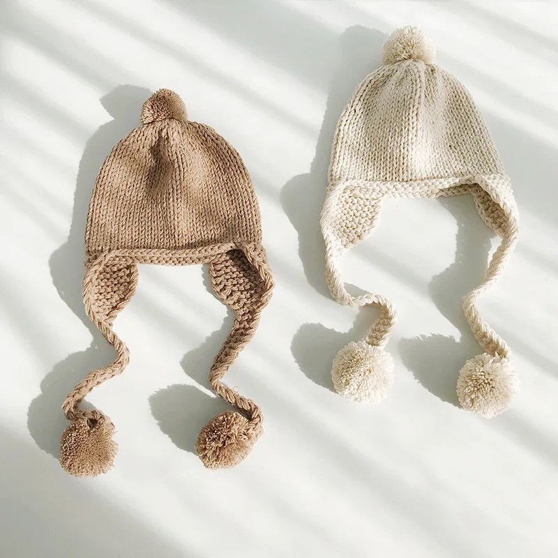 Детская зимняя шапка с помпоном, детская вязаная шапка с ушками, вязаная шапка для малышей