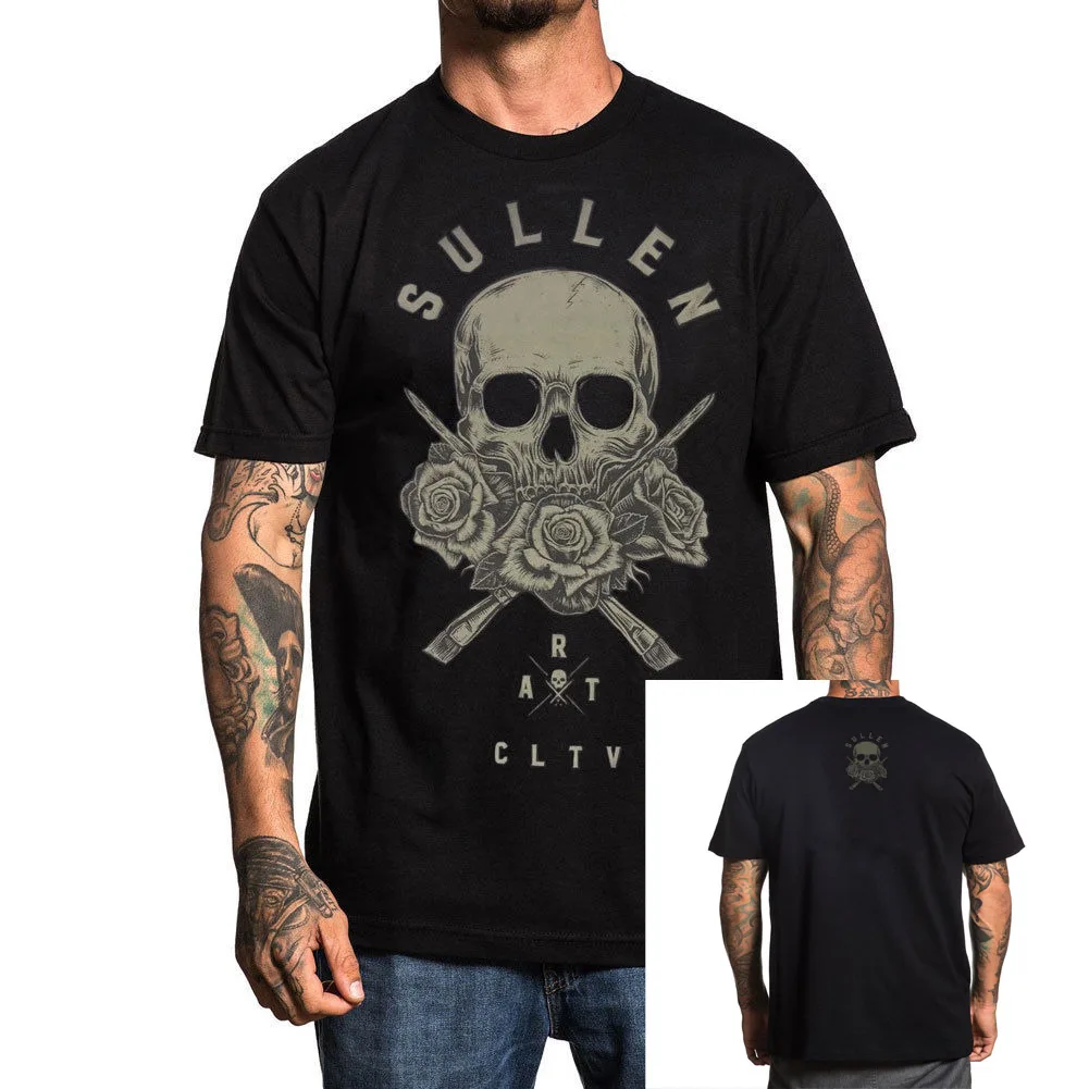 Sullen Men's 3 Roses T Shirt Black Tattooed Tee T-Shirt Clothing Apparel 2018 Summer Men'S Brand O-Neck | Мужская одежда