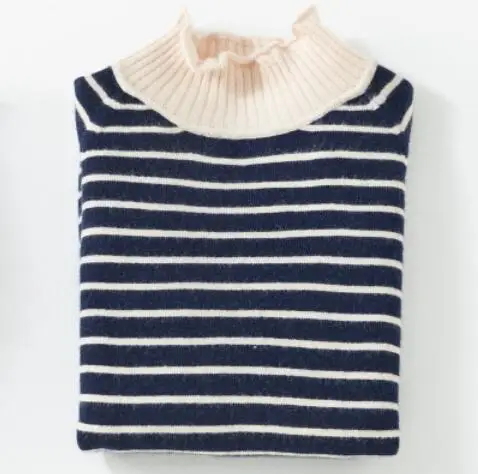 Navy Blue Stripes Женский вязаный джемпер GCAROL, яркий тонкий эластичный свитер с круглым вырезом из 30%-ной шерсти размеров S-2XL на осень и зиму - Цвет: Navy Blue Stripes