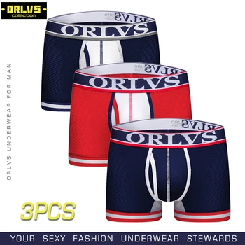 

ORLVS 3PC/LOT Brand Men Boxers Male Underwear Comfortable Underpants Breathable Nylon Male Panties Quick Dry Mesh Men Boxers