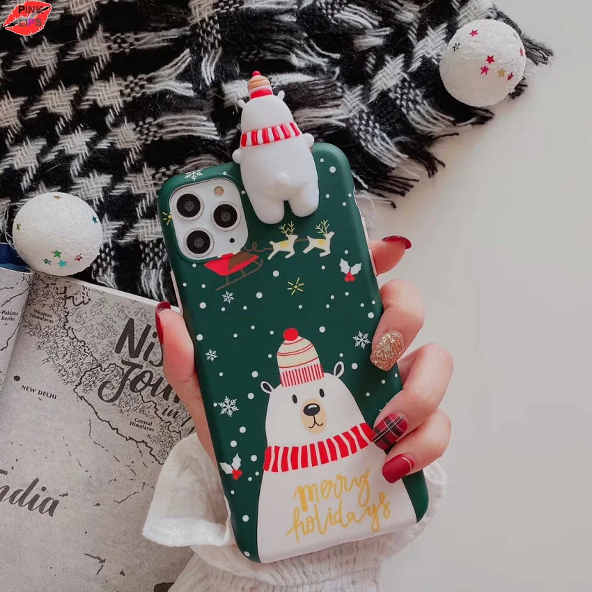 Glitter Christmas Deer Bear Phone Case For iPhone XR 11 Pro XS Max X 8 7 6 6s Plus Dynamic Liquid Quicksand Bling Sequins Cover (3)