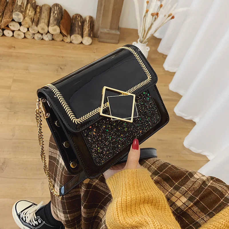 

Textured Non-mainstream Bag Women's 2019 New Style Popular Korean-style Versatile Broadband Shoulder Bag Patent Leather Sequin S