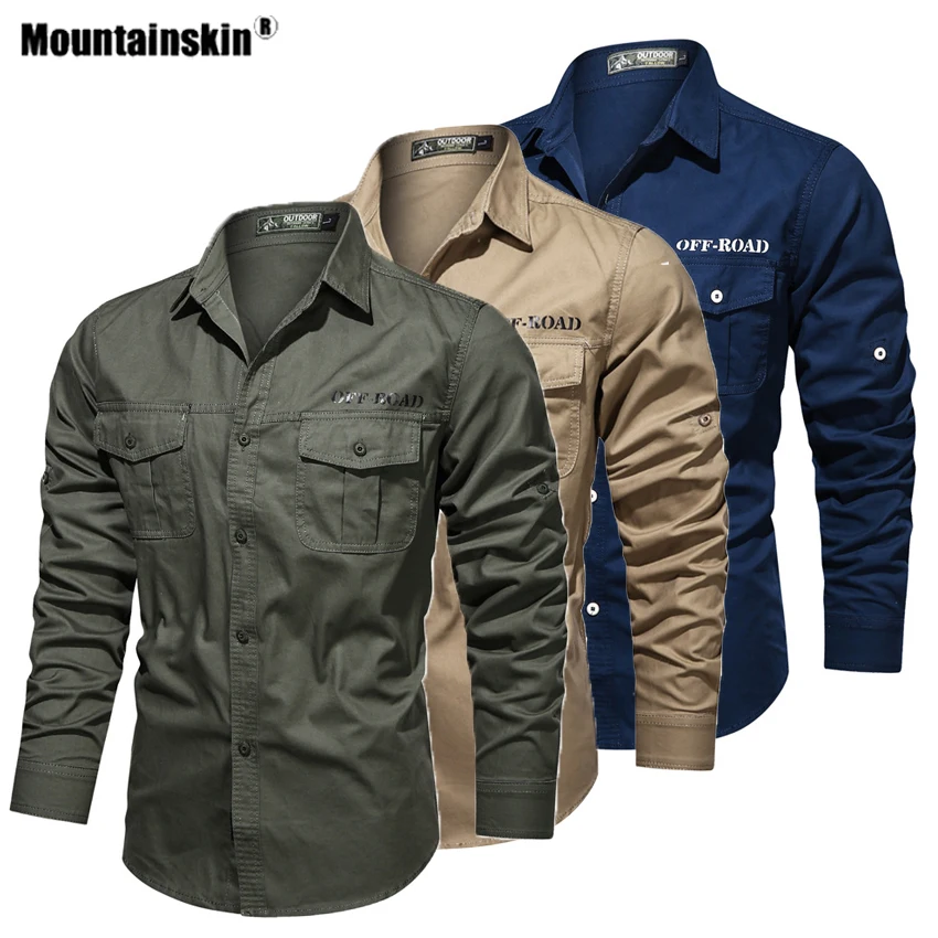 Mountainskin мужские осенние уличные походные Рабочие Рубашки с воротником стойкой
