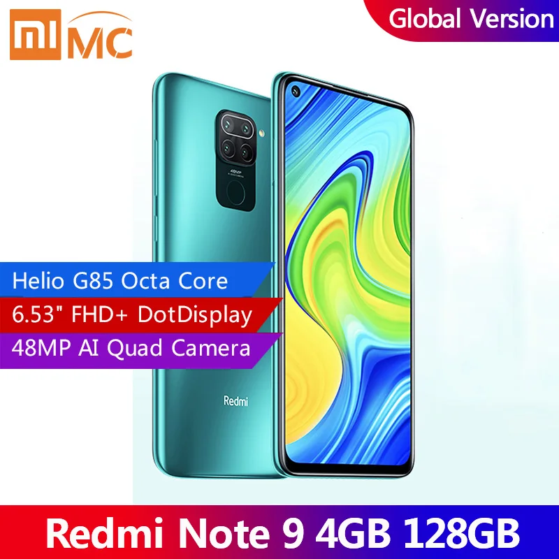 Глобальная версия смартфона Xiaomi Redmi Note 9 4 Гб 128 ГБ Восьмиядерный процессор Helio G85 48