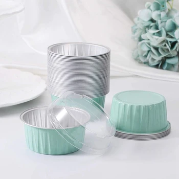 

200Pcs 125Ml Muffin Cupcake Disposable Cake Baking Cups Muffin Liners Cups with Lids Aluminum Foil Cupcake Baking Cups