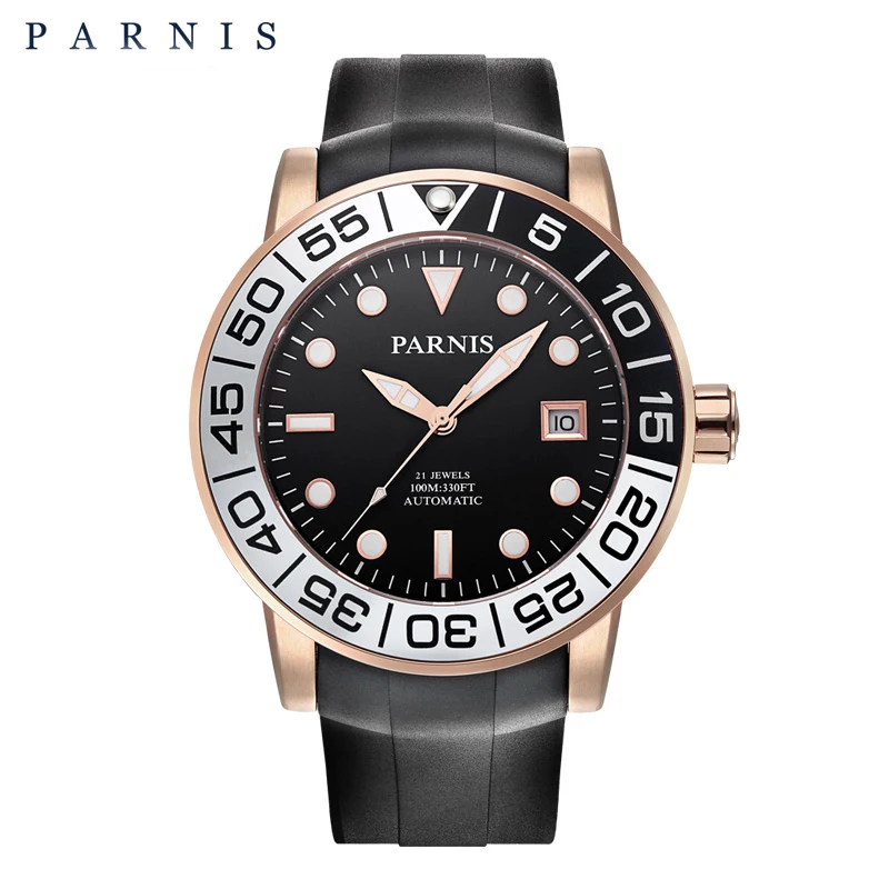 

Parnis Casual Automatic Men's Watch Relojes Hombre Sapphire Crystal Rubber Luminous Auto-Date Mechanical Watches Clock Men