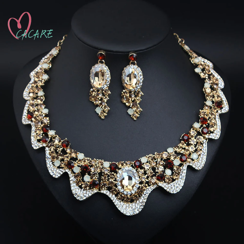 

Fashion Jewelry Set Large Necklace Earrings Maxi Women Pendent Fashion Collares Choker Statement F1223 with Rhinestones