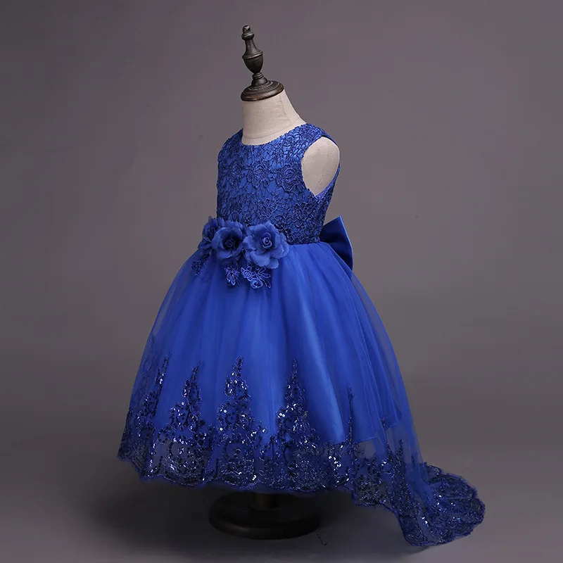 

Little Girl Flower Girl Dresses With Flowers Short Front Long Back Lace Kids Tulle Ball Gown pageant dresses for girls ESAN351