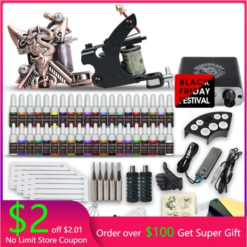 

Complete Beginner Tattoo Kit 40 Color Inks Mini Tattoo Power Supply Cheap Tattoo Kit Set Grips Needles Tips Supplies
