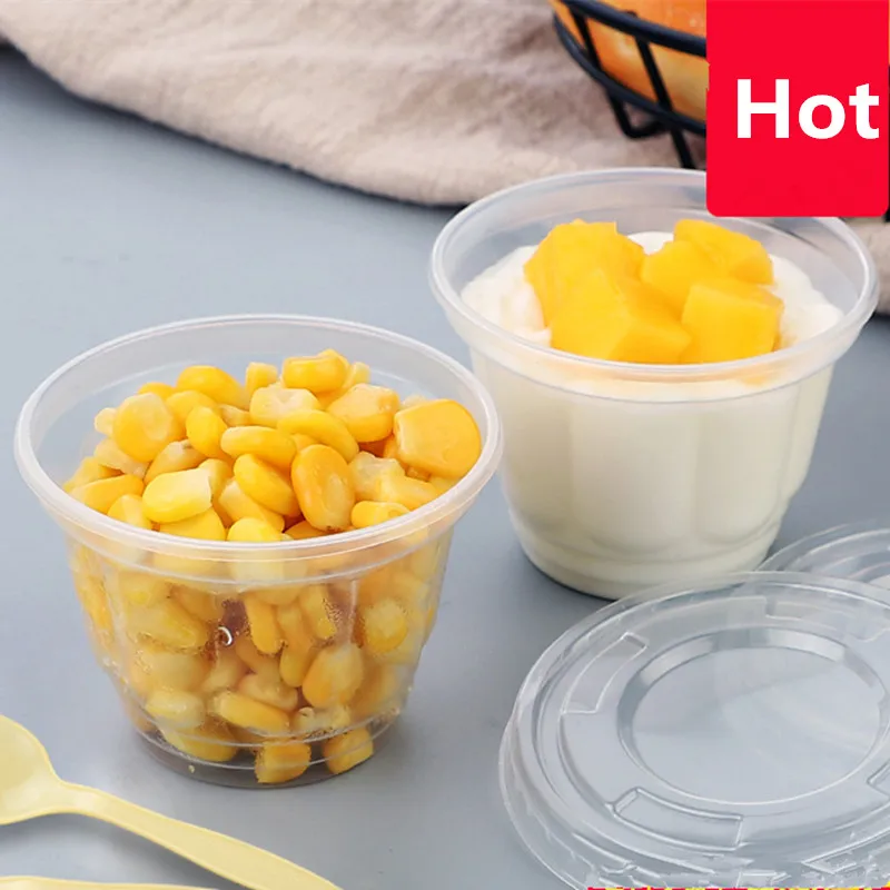 70pcs Disposable transparent corn ice cream salad plastic cup jelly yogurt pudding takeaway packaging cups with lid