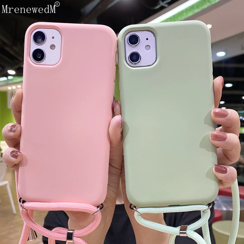 

MrenewedM 11 Pro Max Luxury Lanyard Liquid Silicone Phone Case For iPhone 11 XR XS Max Shockproof Cover On 6S 7 8 Plus With Rope