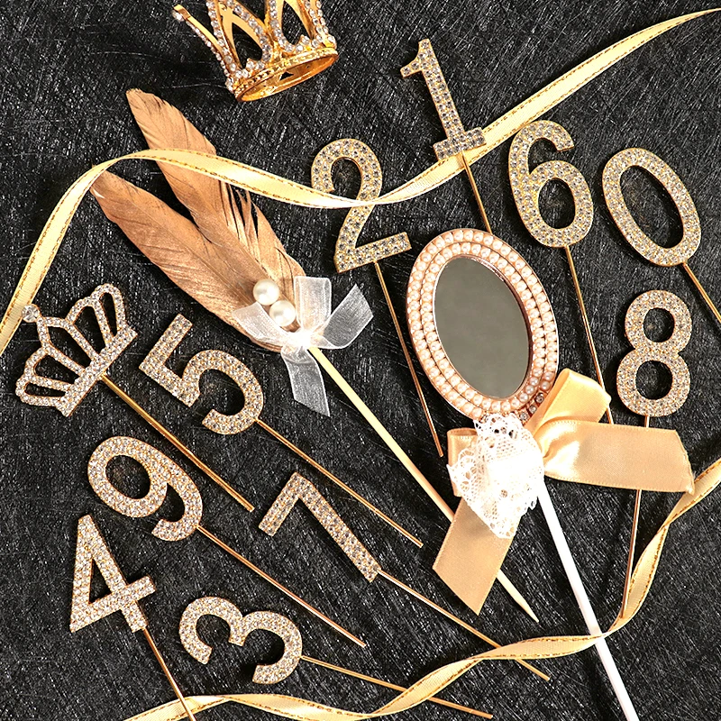 

Cakelove 1Pcs Gold Diamond-studded Number"0-9" Crown Collection Cake Topper for Party Decoration Dessert lovely Gifts