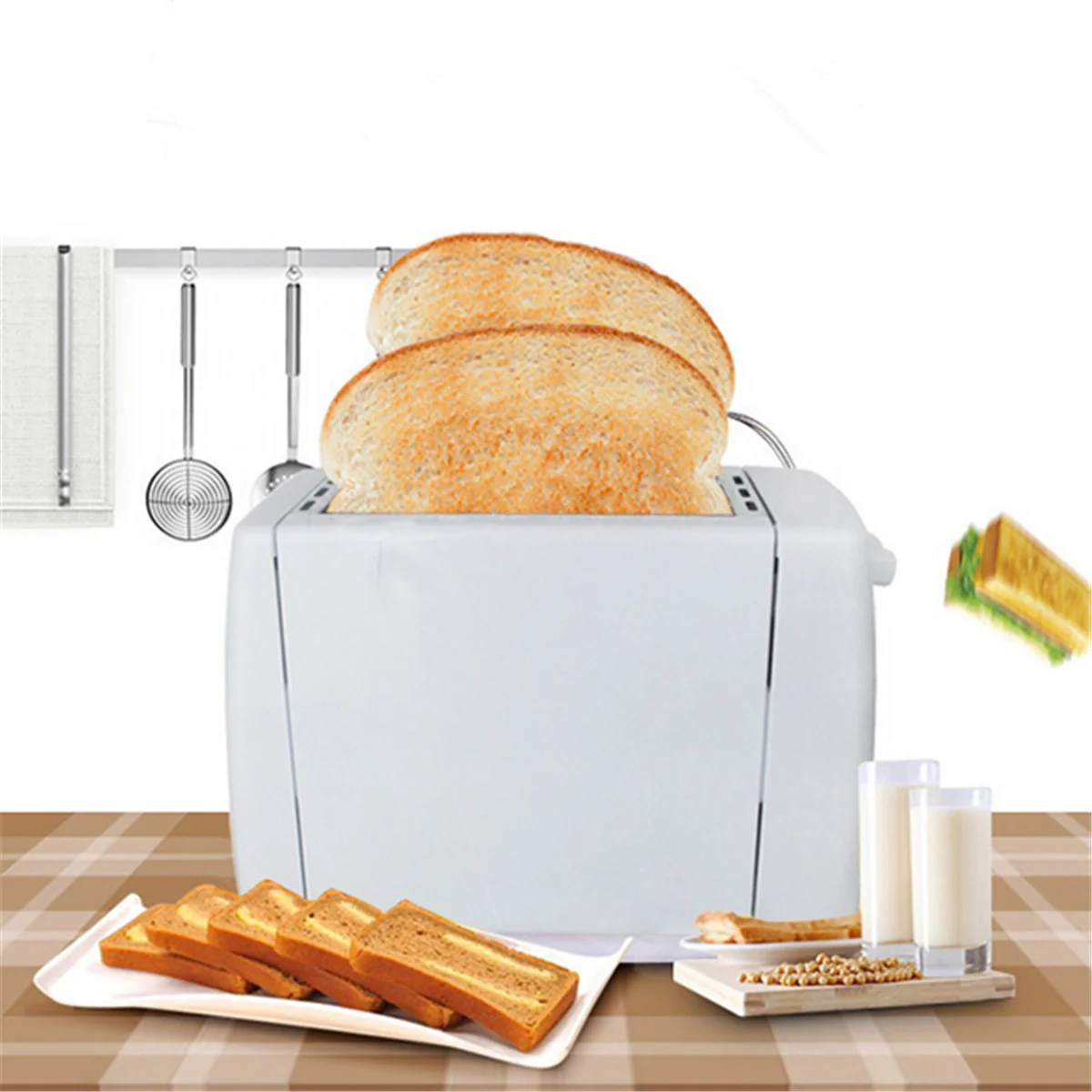 750W 2 Slices Slots Stainless Steel Automatic Electric Bread Toaster Mini Household Breakfast Baking Bread Machine Kitchen Tool