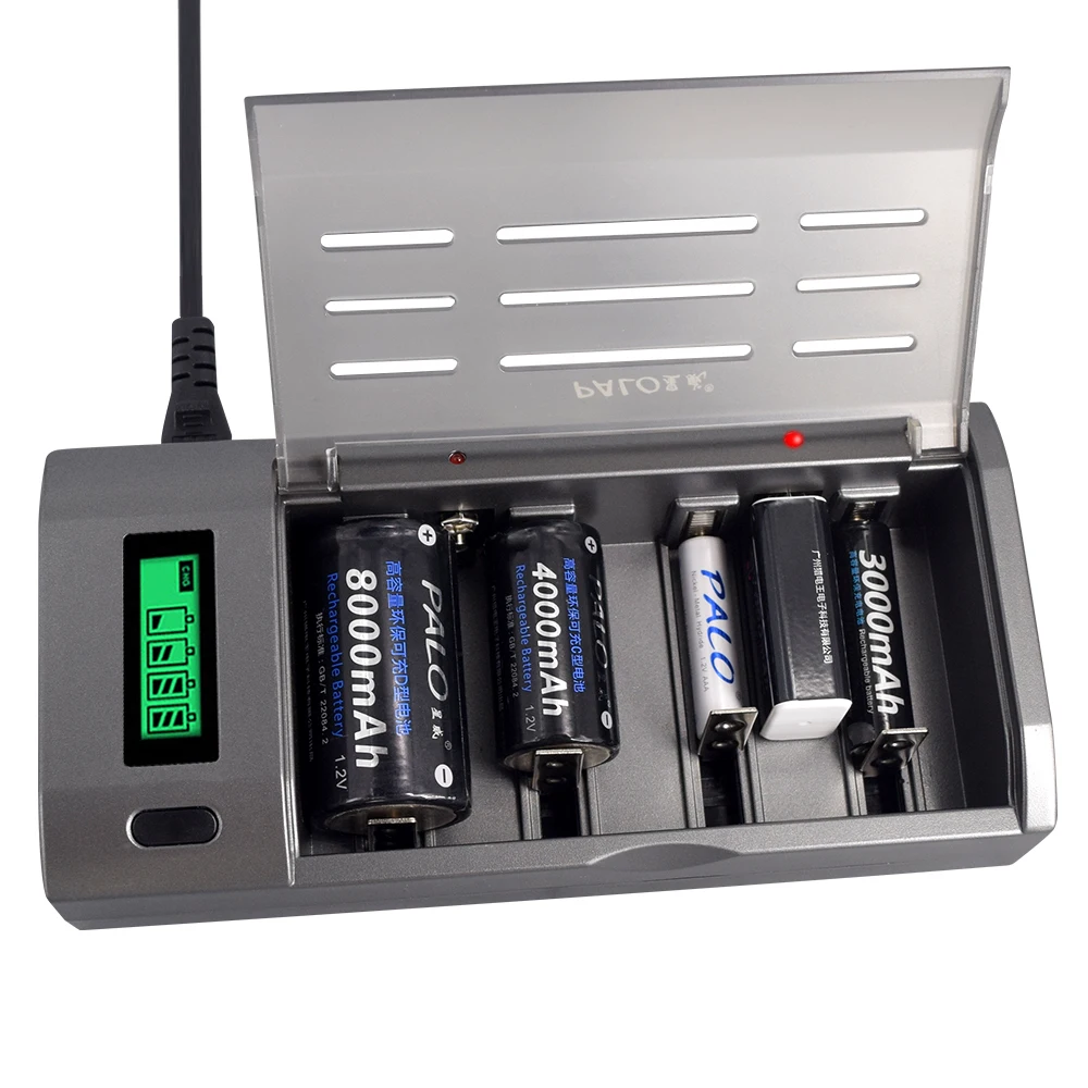 Battery Charger PALO Multi Usage 4 Slots LCD Display Battery Charger For Nimh Nicd 1.2V AA AAA C D Size or 9V Rechargeable Battery Quick Charger charger adapter battery charger battery charger adapter