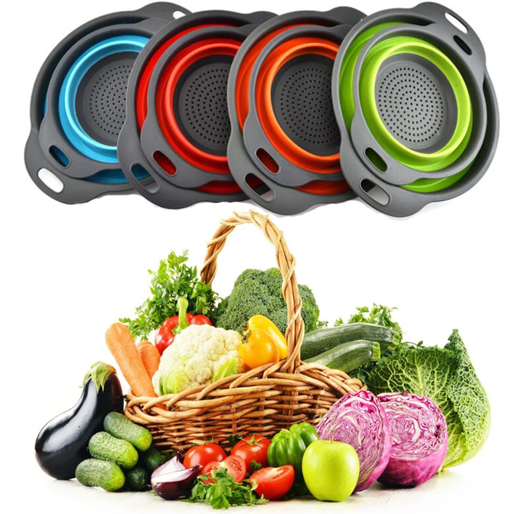 

Silicone Collapsible Sink Retractable Colander With Handle Kitchen Folding Strainer Bowls Drain water filter basket