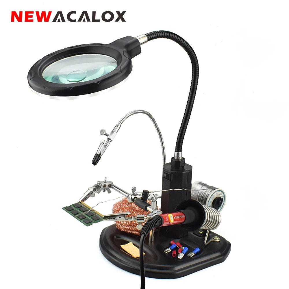 NEWACALOX 2.5X/4X LED лупа USB станция пайки Рука помощи рабочего стола увеличительное