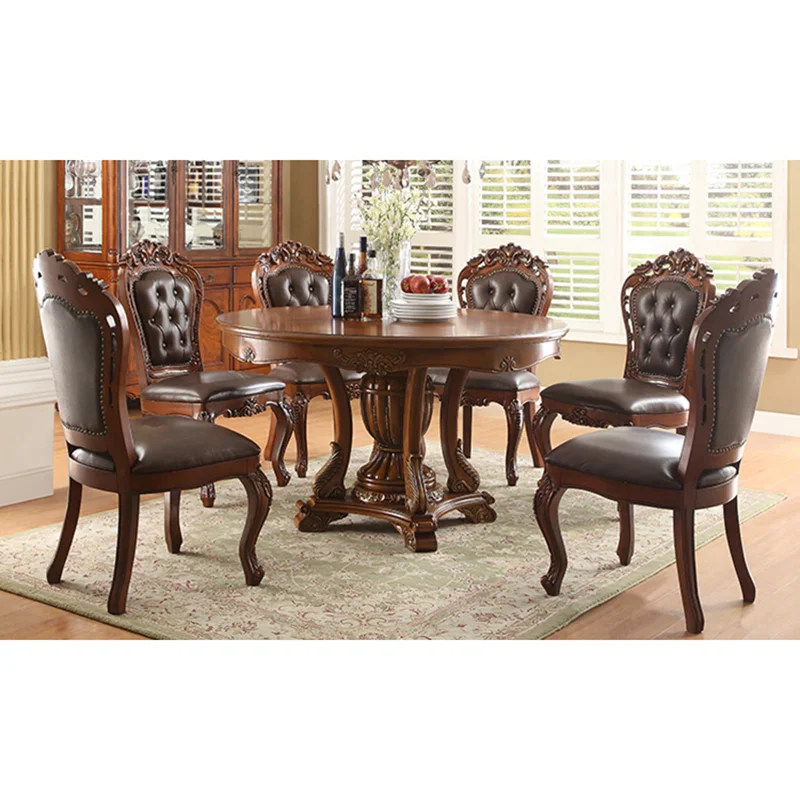 

Wood modern furniture dining room set of round dining table set table and chairs WA648