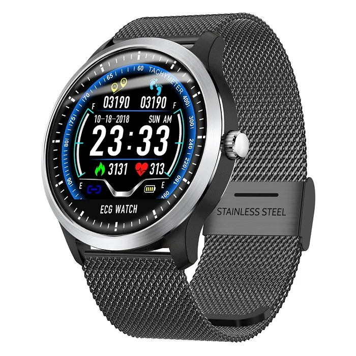 Steel Black N58 ЭКГ умные женские часы носимые устройства в режиме реального времени мониторинг сердечного ритма Finness трекер напоминание о вызове сообщения мужские часы - Цвет: Steel Black