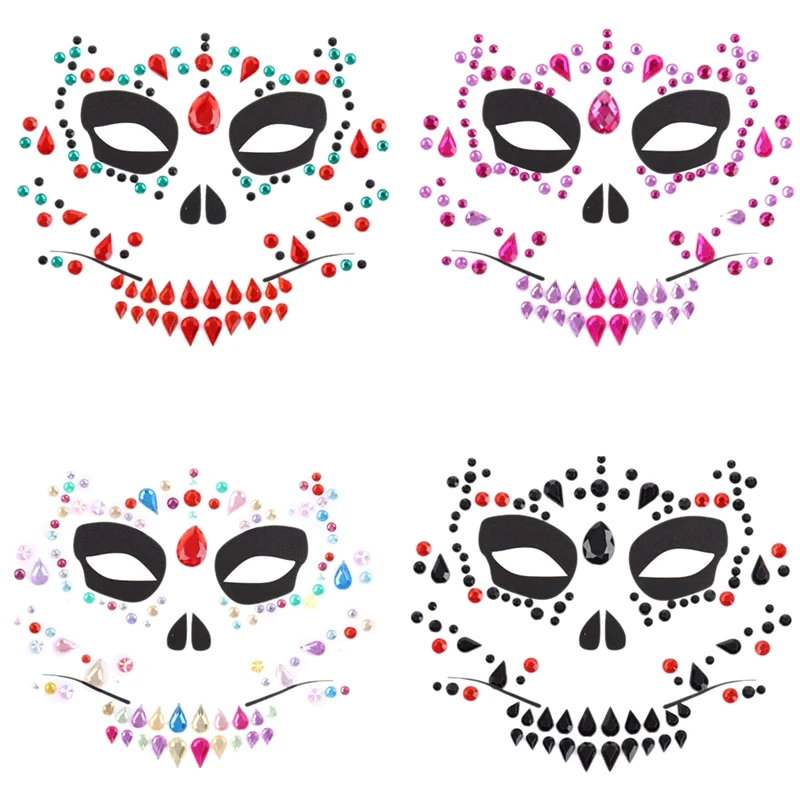 4 Pieces Day Of the Dead Halloween Temporary Face Tattoos Sugar Skull Rose Flower Crown Headband for Masq | Игрушки и хобби