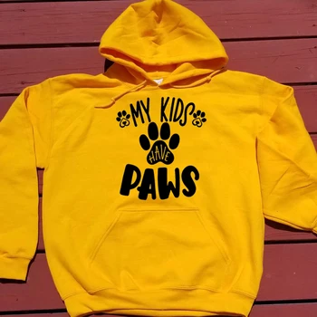 

My Kids Have Paws Print Women Clothes Hoodies Casual Long Sleeve Kawaii Pullovers Harajuku Streetwear 90s Jumpers Drop Shipping
