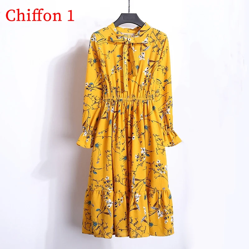 Chiffon 1 Вельветовое зимнее платье для женщин, новинка, винтажное платье миди с цветочным принтом и длинным рукавом, Женские Элегантные платья для вечеринок, женские платья - Цвет: Chiffon 1
