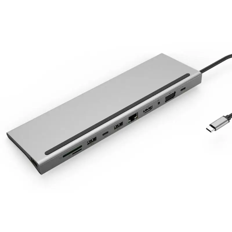 11 в 1 USB C концентратор тип C до 4K HDMI VGA 3,5 мм аудио USB-C USB3.0 RJ45 TF/SD кард-ридер PD адаптер для MacBook Pro