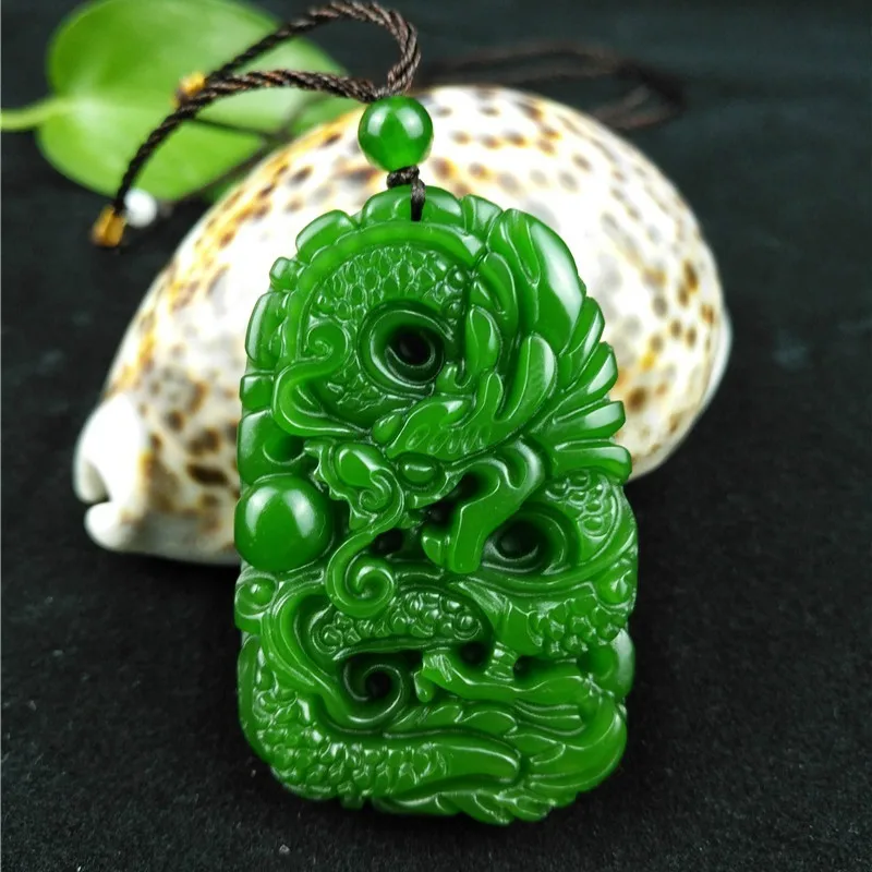 Натуральный зеленый Хотан резной нефрит камень дракон кулон ожерелье Китайский жадеит ювелирные изделия Шарм рейки амулет Подарки для женщин мужчин