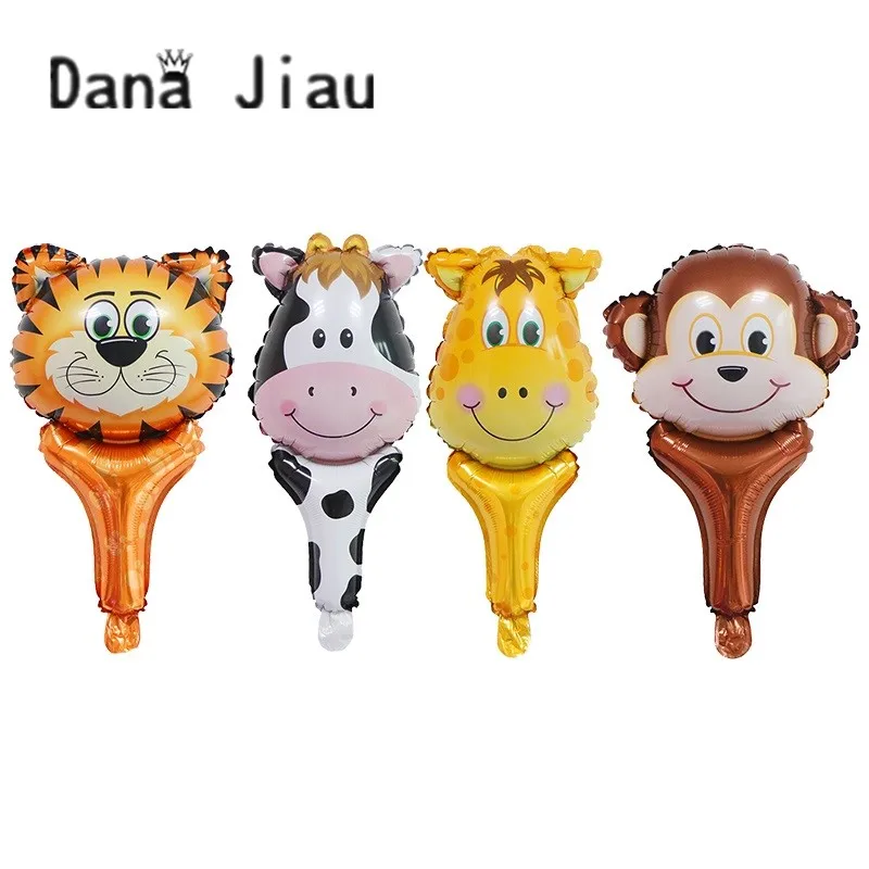 

DanaJiau Kids toy Animal hands stick Air Balloon Happy Birthday Party Decor Zoo Theme Monkey Tiger Lion Zebra PIG Cow ball