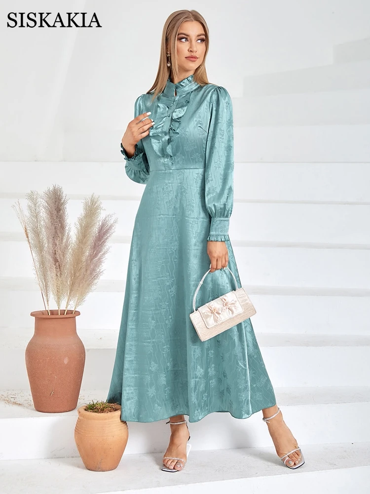 Elegant Bow Stand Collar Shirt Dress for Women Single Breasted Empire