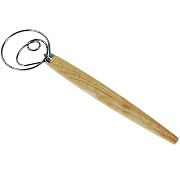 

Flour Mixer metal Bread Flour Mixing Egg Beater Wooden Handle Blender Baking Accessories, 2 Packs