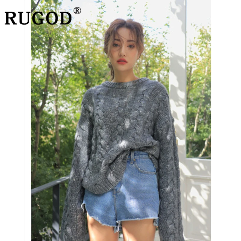 RUGOD корейский шикарный витой женский свитер элегантный однотонный длинный рукав вязаный пуловер женский Осень-зима теплый свитер