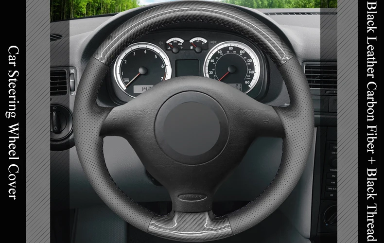 LQTENLEO черный кожаный чехол на руль из углеродного волокна для Volkswagen VW Golf 4 1998-2004 Passat B5 1996-2005 Polo Seat Leo