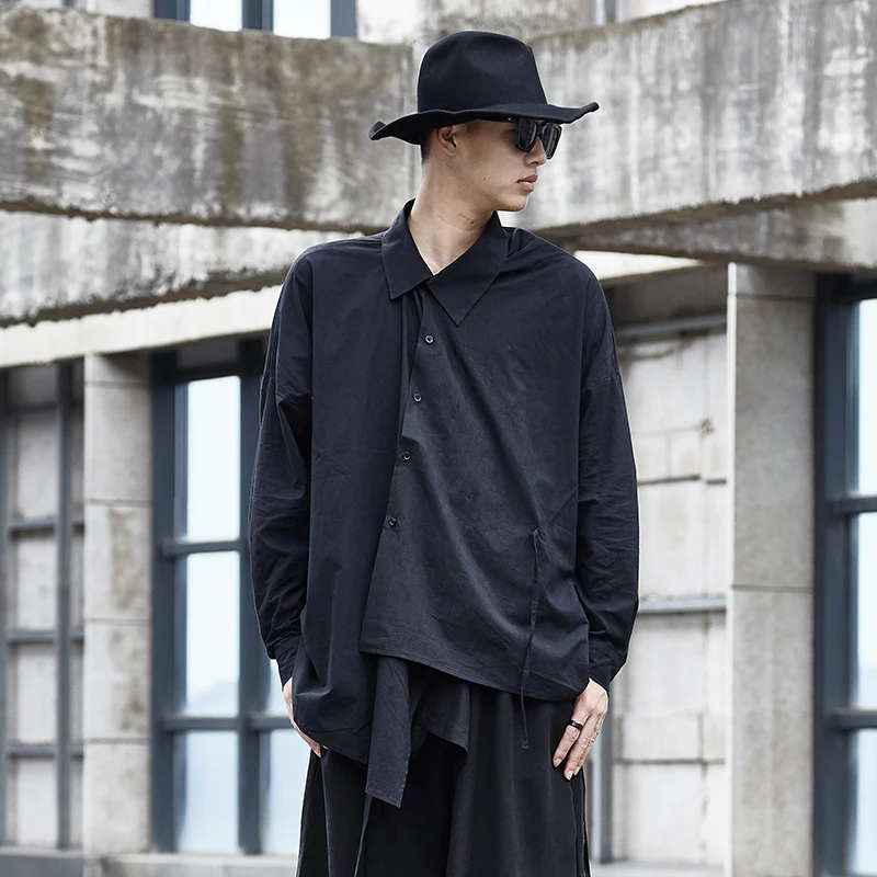 S~ 6XL! На заказ Новая мужская одежда дизайн тренд стилист свободный мужской размер плюс рубашка с длинным рукавом - Цвет: Черный
