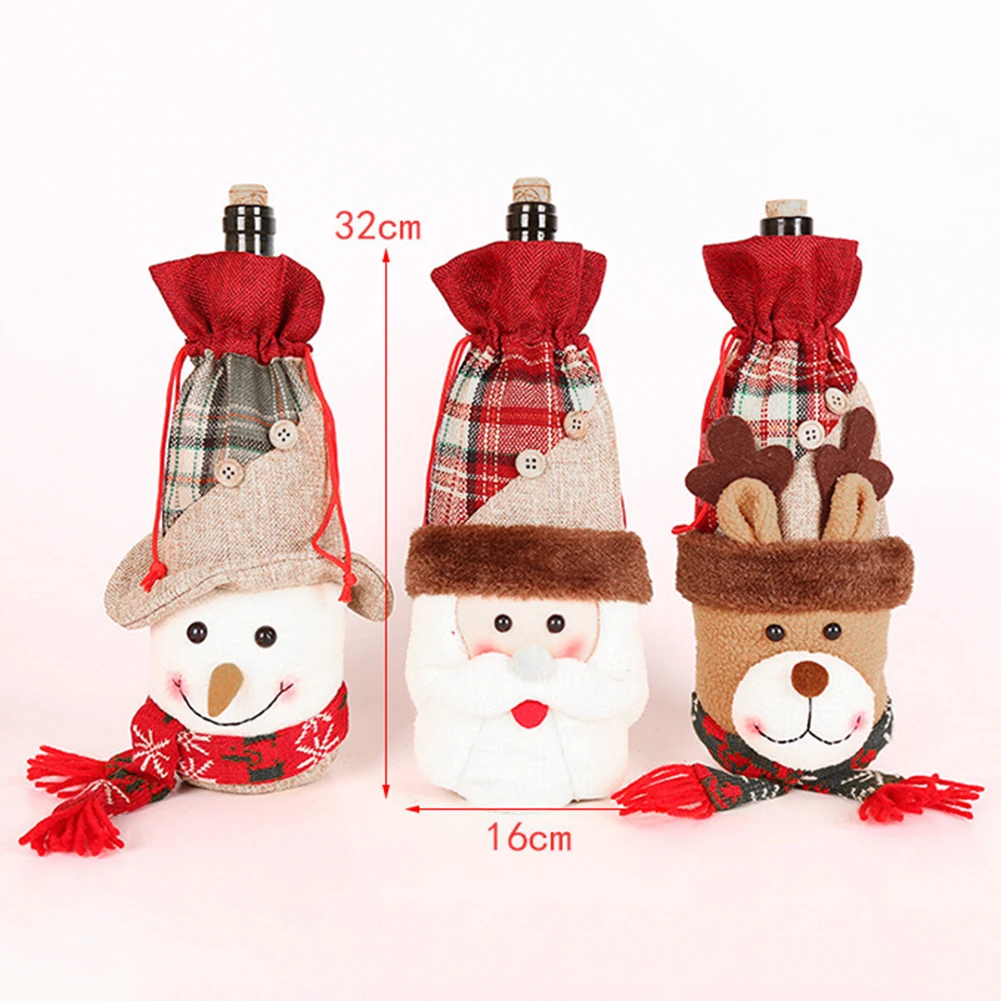 Christmas Wine Bottle Covers Christmas Santa Snowman Elk Wine Bottles Cover Bag Dining Table Decor Party Christmas Supplies