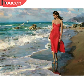 

HUACAN Painting By Number Girl Drawing On Canvas Hand Painted Paintings Art Gift DIY Pictures By Numbers Sea Kits Home Decor