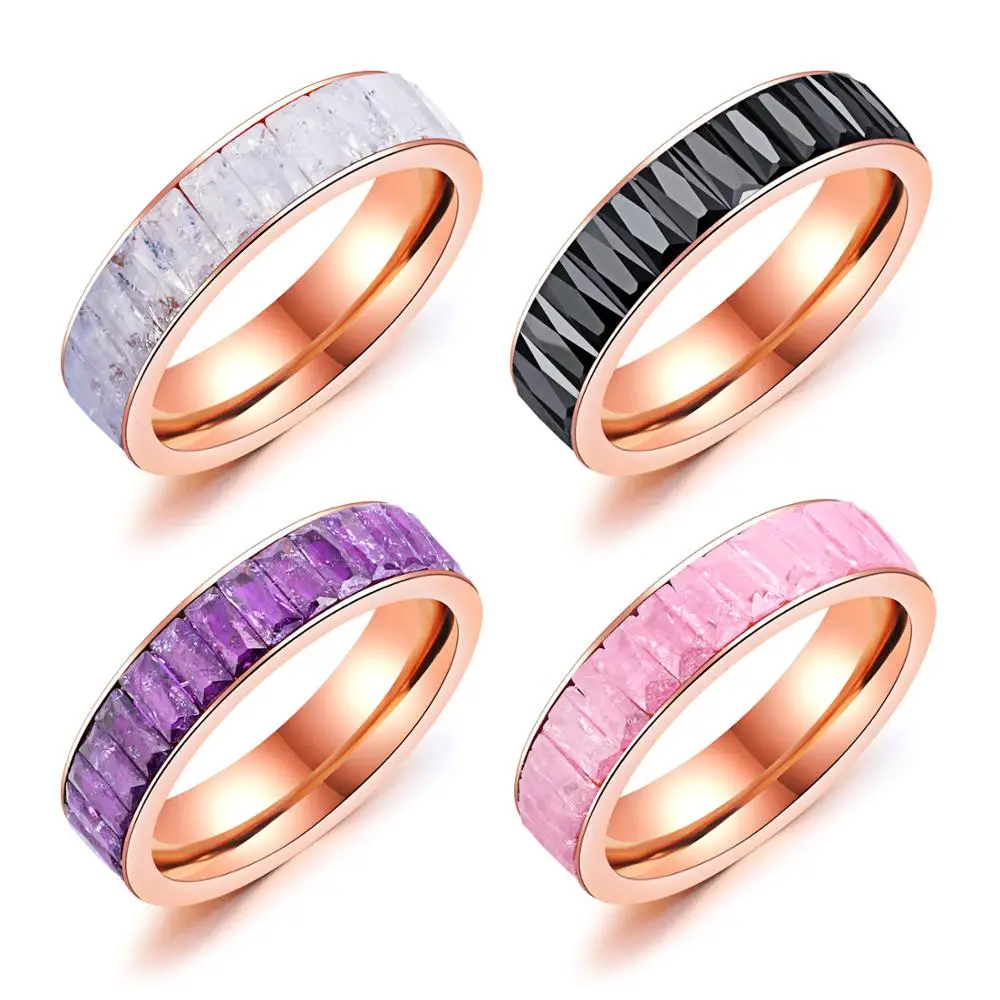 

Wedding Rings For Women Fashion Rhinestone Stainless Steel Female Teen Lines Clear Crystal Jewelry