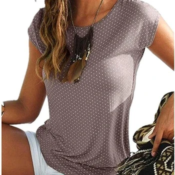 

Vintage Polka Dot Print Summer T Shirt For Women Short Sleeve Slim T-shirt Round Neck Casual Female Tops Tees New