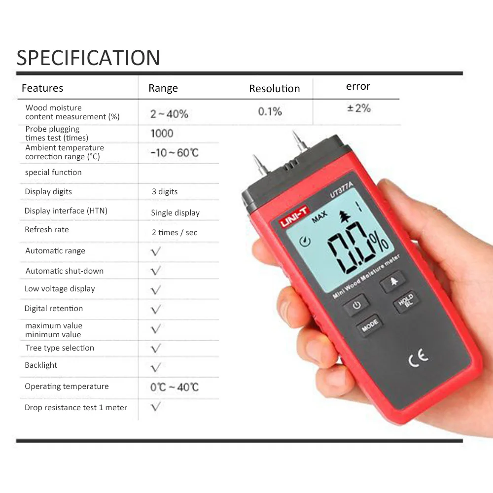 UNI-T UT377A цифровой древесный гидрометр для измерения влажности тестер влажности для Бумага фанерные деревянные материалы ЖК-дисплей Подсветка