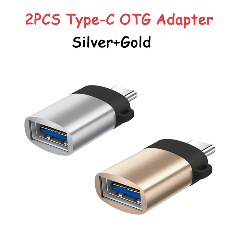 Silver Gold 2PCS OTG адаптер папа тип-c к USB 3,0 Usb C конвертер Тип C кабель адаптер Лента C OTG для U диск мышь Клавиатура Фильм Передача файлов - Цвет: Silver Gold 2PCS