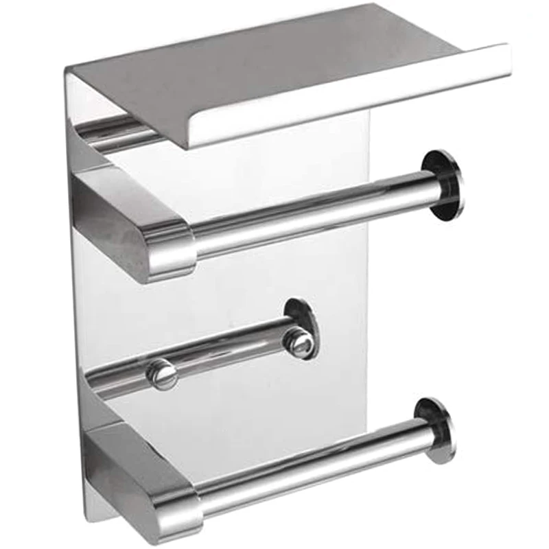 Double Roll Toilet Paper Holder Wall Mounted with Shelf SUS 304 Stainless Steel Bathroom Accessories Tissue Dispenser Stor | Обустройство